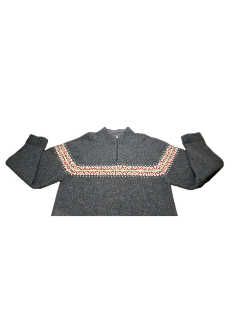 Woolrich 1/4 Zip Charcoal Heather Gray Lambs Wool Sweater Fair Isle Grannycore - Picture 2 of 9